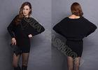 Black Dolman Sleeve Acrylic Womens Long Sweater Pullover in Round Neck