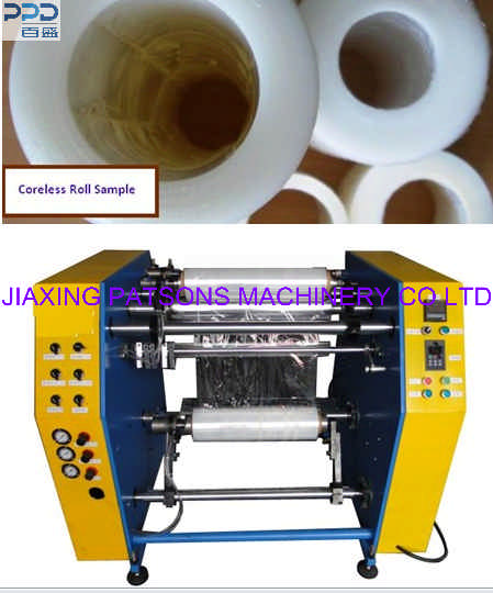 Coreless cling stretch film rewinder slitter