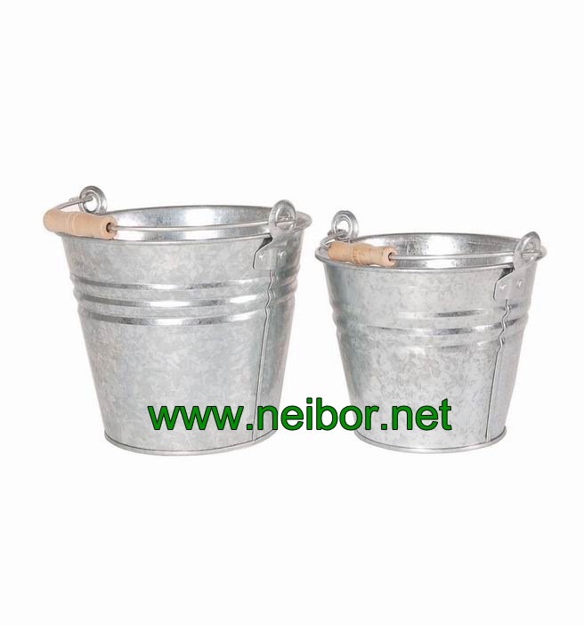 galvanized steel bucket with wooden handle/grip,metal bucket, galvanized pail, water bucket, garden bucket