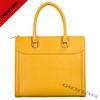 Bright Yellow Saffiano Tote Leather Bags / Genuine Leather Handbags For Ladies