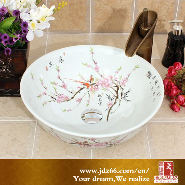Jingdezhen high quality hand painted famille rose ceramics art painting basin  