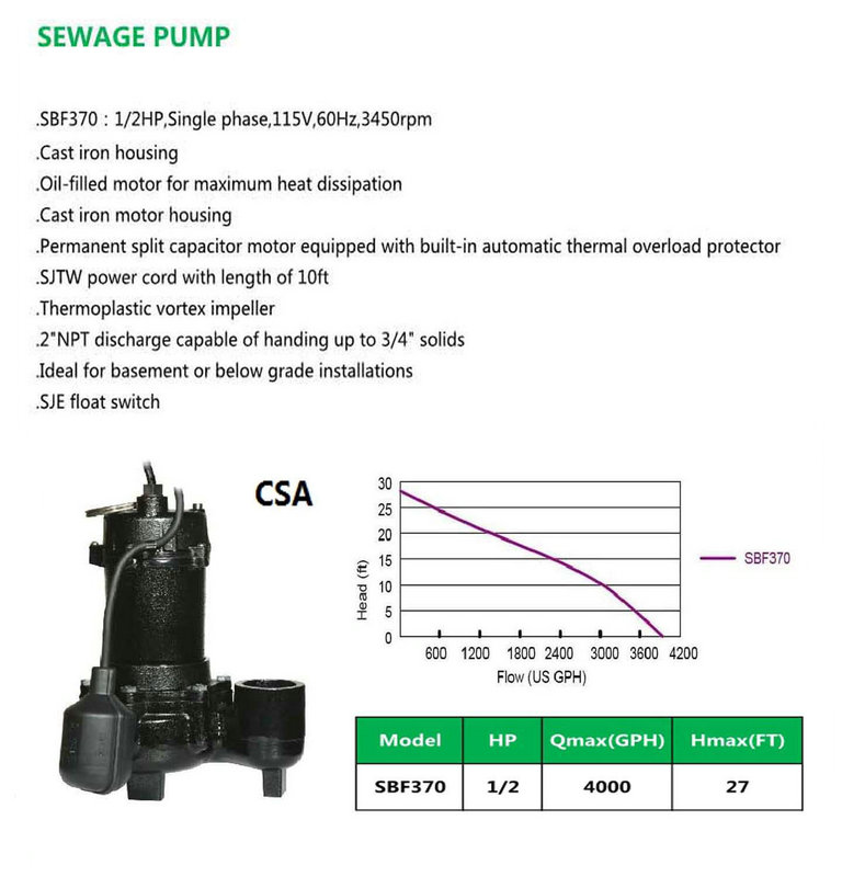 SEWAGE PUMP SBF370