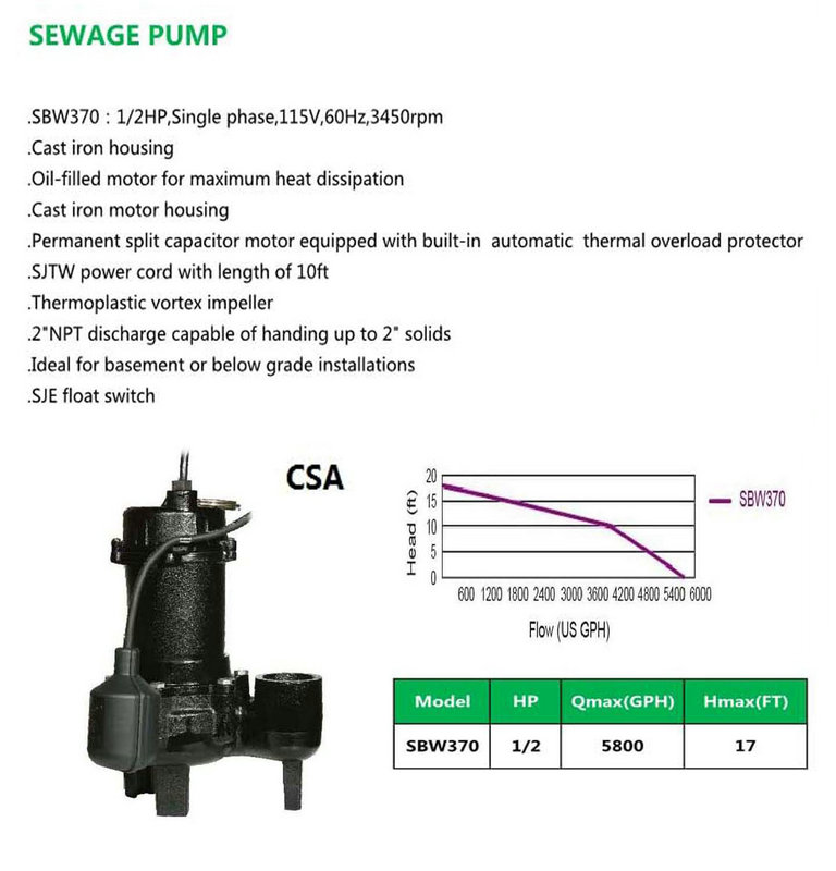 SEWAGE PUMP SBW370