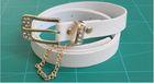Dress White Cloth Belts For Women , gold buckle with rhinestone and gold chain