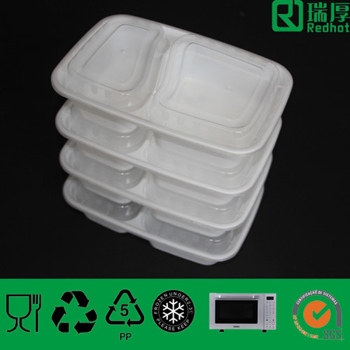 Rectangular PP Plastic Food Container with Two Compartments 950m
