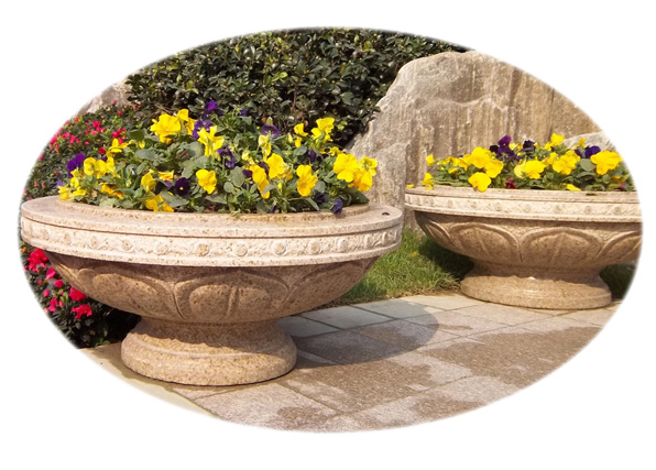 Stone Garden Flowerpot Granite Marble Vase by Hand Carved (YKFP-01)