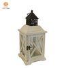 White Washed  Metal Black Top Panes Glass Wood Candle Lantern For Home decor