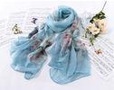 Funky Blue Floral Ladies Silk Neck Scarves , Static Resistant Silk Chiffon Scarves