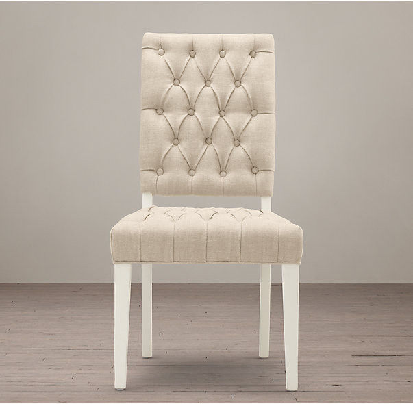 French Antique Style Wooden Fabric Upholstered Tufted Square dining room side chair