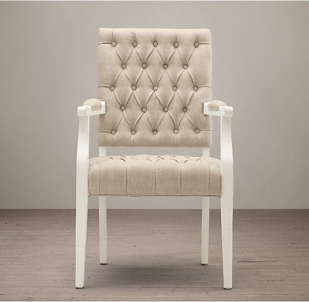 Square Arm tufted fabric dining room chairs , Oak Solid Wood tall back dining chairs 