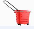 Plastic Red Shopping Basket With Wheels Trolley Grocery Store Carts 50L