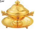 Dargon Shaped Handles Gold Plated Chinese Tableware Shark fin Soup Bowls with Handles