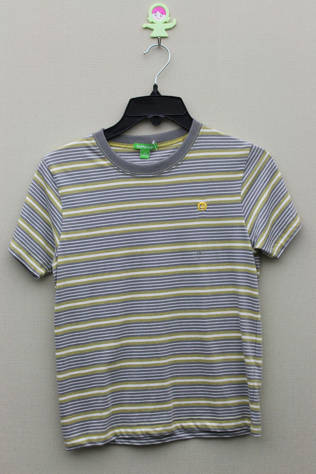 Boy& acute;s 100% Cotton Yarn Dyed T-Shirt with Logo Embroidery
