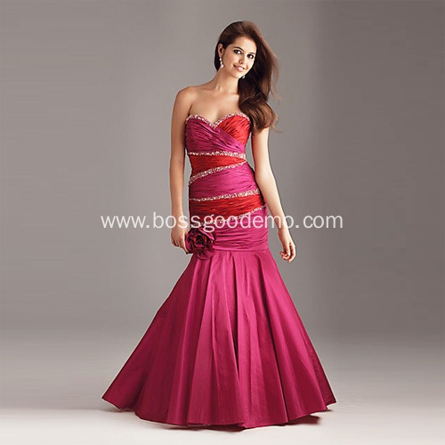 Chic Trumpet Mermaid Sweetheart Strapless Floor-length Taffeta Beading Ruffled Evening Dress