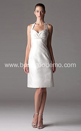 Empire Sheath Column Halter Knee-length Taffeta Ruffled Wedding Dress