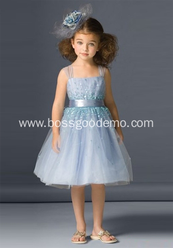 Ball Gown Wide Straps Knee-length Tulle Sequins Flower Girl Dress