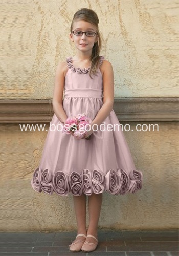 A-line Round Neck Knee-length Taffeta Ruffled Flower Girl Dress