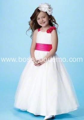 Ball Gown Round Neck Full-length Satin Tulle Flower Girl Dress