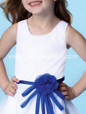 Ball Gown Round Neck Tea-length Satin Tulle Flower Girl Dress