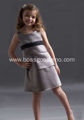 A-line Round Neck Knee-length Satin Layers Flower Girl Dress