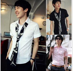 Free Shipping Men& acute;s solid color short sleeve shirt
