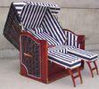 Hotel Pool Red Roofed Wicker Beach Chair & Strandkorb With White Blue Cushion