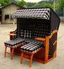 Brown Wood And Resin Wicker Roofed Beach Chair & Strandkorb , UV Resistant