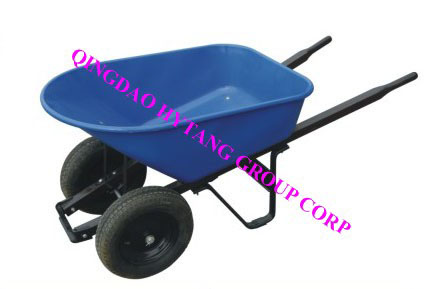 120L plastic tray 16& quot;*4& quot; wheels wooden handle wheelbarrow