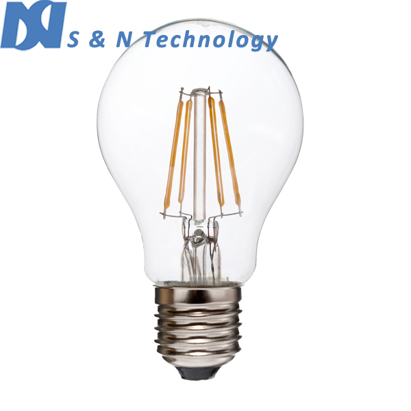 LED 6W dimmable A19 led appliances low energy bulbs with glass cover,led filament bulb with 360 Light