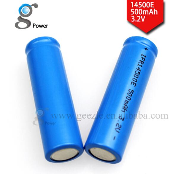 3.2v IFR rechargeable 14500 500mah li-ion battery for flashlight
