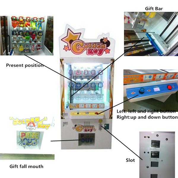 Gold key/key master prize vending game machines /gift machines,indoor coin operated gift push machine