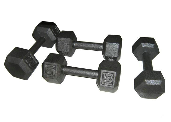 Cast iron hex dumbbell with straight handle