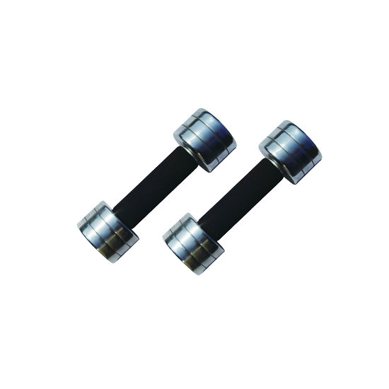 chromed dumbbell with foam coverd handle