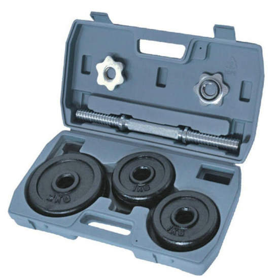 10KG black paint dumbell set with plastic case