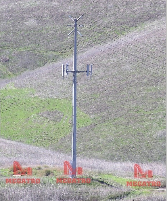 Cell site telecom tower on a power transmission monopole