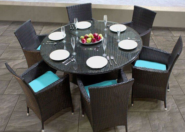 Black 6 Seater Rattan Dining Set Synthetic Rattan Outdoor Furniture Waterproof