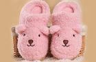 Cute pink Custom Women& acute;s Indoor Slippers in Knit Cloth , fuzzy slippers