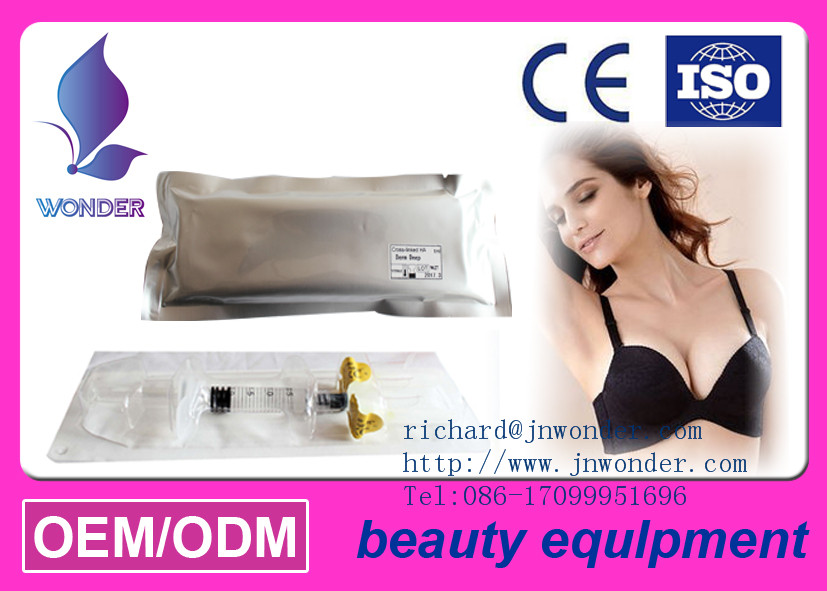 Cross linked HA filler breast enhancement