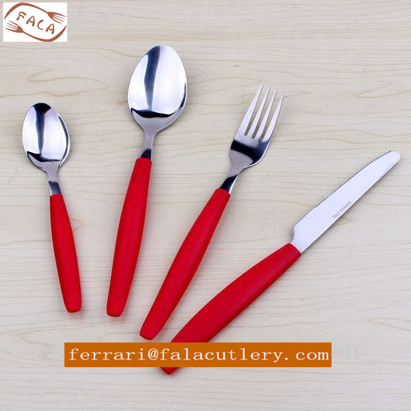Wholesale Camping 16pcs Tomato Plastic Round handle Cutlery Set