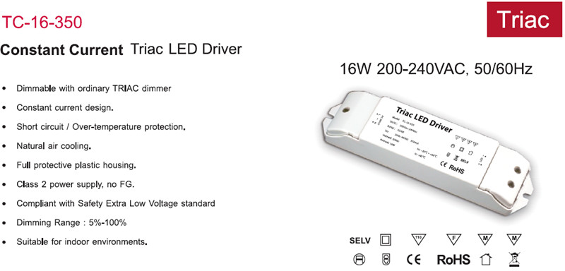 Triac dimming driver TC-16-350