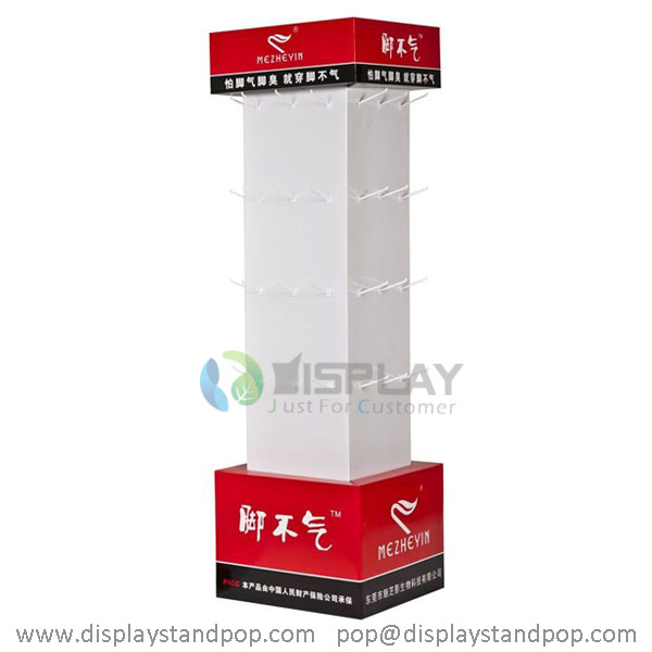 Fancy floor pos cardboard display racks with hooks