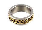 Unusual Two Tone Male Stainless Steel Rings Craved Groove With Chain Inside