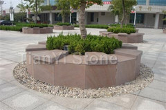 Red sandstone tree pit surrounds curbstone