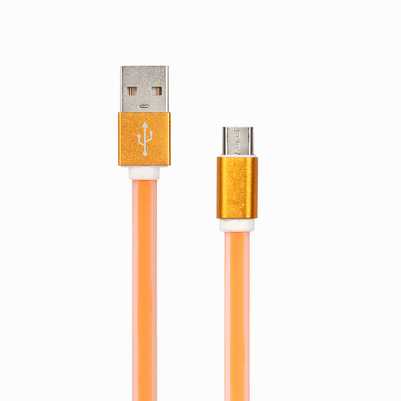 Aluminum metal head transparent TPE?flat USB cable with good quality