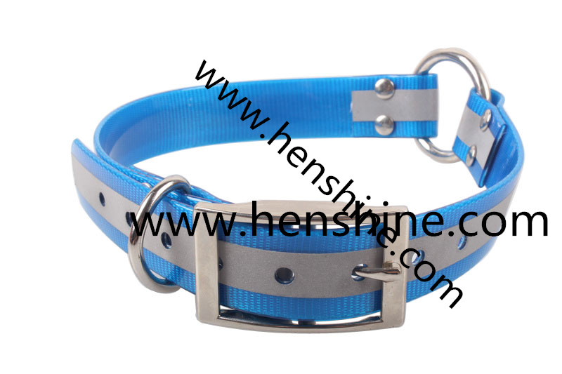 reflective fluo blue tpu dog collar with center O ring