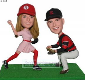 Custom bobbleheads Baseball Couple Playing On A Green Grass Base