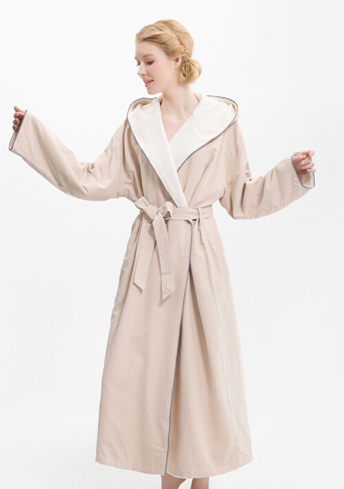 Hooded Microfiber Luxury bathrobe khaki double layer with terry inside