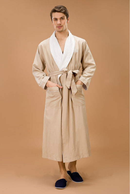 Elegant Gown Double Layer Mens Microfiber Bathrobe With Cotton And Polyester Lining
