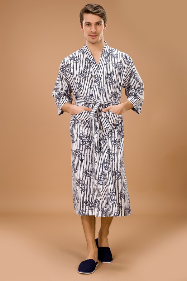Cotton Printed Men& acute;s Luxury Bathrobes / Night Gowns Clothes for Home or Hotel