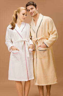 beige double layer waffle bathrobe for men with 100%cotton lining